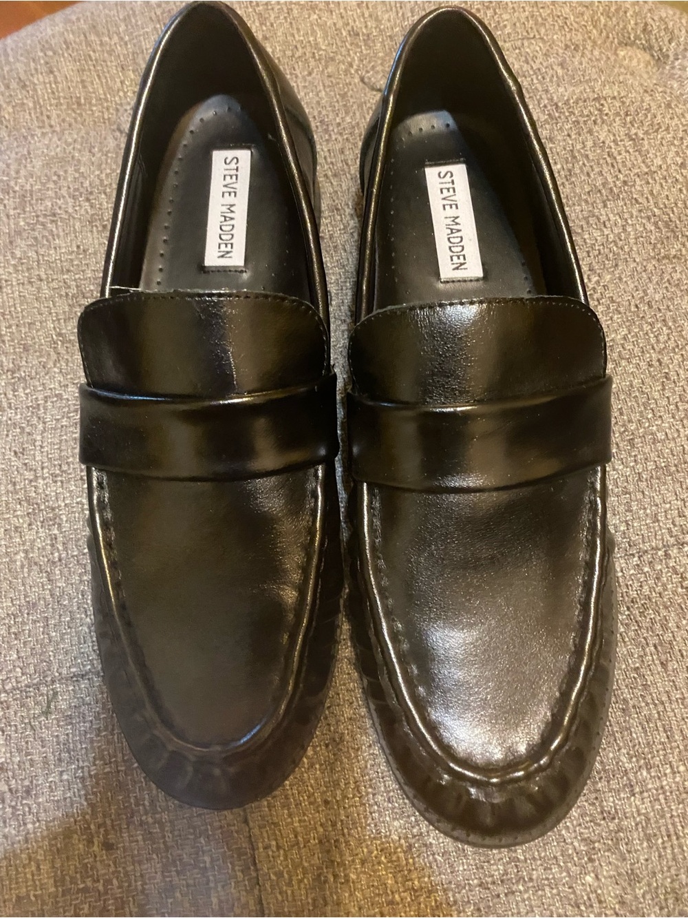Steve Madden Black Leather Penny Loafers
